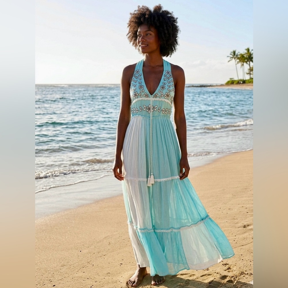 Blanco de Ibiza by Isabel Tavares Elegant Blue and White Maxi Dress